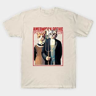 Ameowican Gothic - Timeless Farmer Feline Elegance T-Shirt